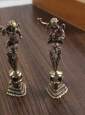 黄铜愤怒莲师金刚杵桌面纯铜摆件密宗法器降魔杵摆饰老铜器