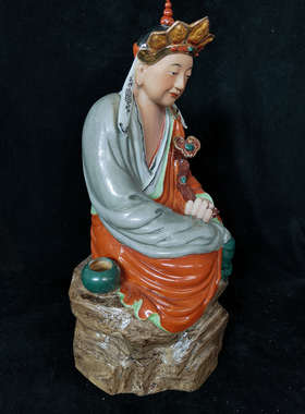 景德镇陶瓷无语菩萨雕塑像网红陶瓷罗汉佛像莫生气办公室桌面摆件