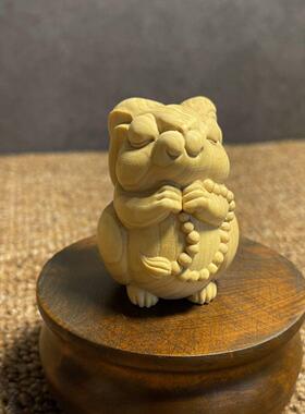 黄杨木木雕手工创意可爱禅意生肖兔家居桌面装饰木质工艺品摆件