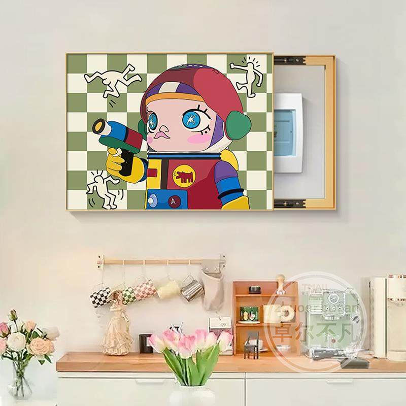卡通人物电表箱装饰画餐厅配电箱多巴胺壁画电闸盒弱电箱遮挡挂画,淘宝优惠券,粉丝福利购,淘宝优惠卷