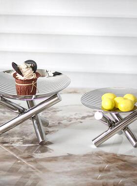 创意金属三叉支架高脚水果盘果盆装饰品样板间餐桌托盘收纳盘摆件