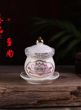 果盘果碟高脚盘浮雕莲花招财进宝香炉净花瓶整套供奉摆件陶瓷工艺
