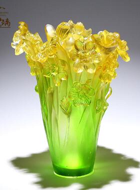 高档琉璃工艺礼品摆饰水仙花花瓶摆件彷真客厅插花轻奢高档乔迁新