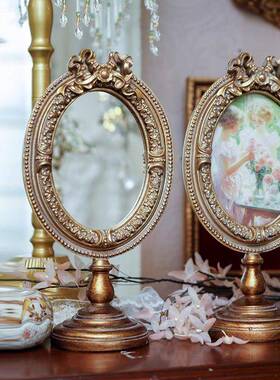 欧式复古雕花桌面摆台镜子拍摄道具浮雕相框画框梳妆镜家居摆件