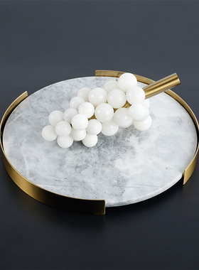 简约现代大理石托盘样板房客厅家具展厅茶几软装饰品摆件