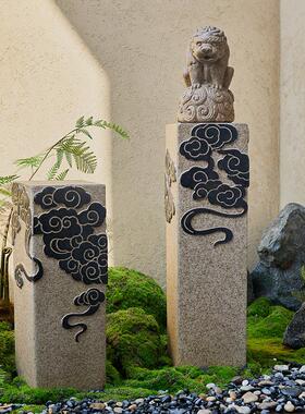 掬涵新中式落地彷古石柱客厅玄关家居展示柱摆件底座祥云柱装饰品