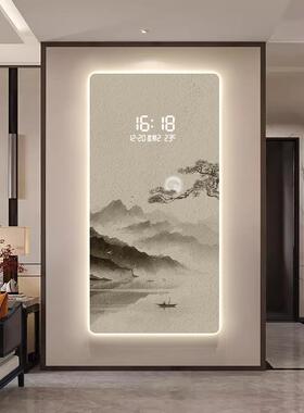 新中式创意玄关走廊过道装饰画LED灯带钟表电子钟高级感墙壁挂画