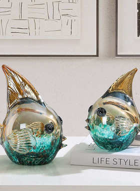 轻奢简约水晶琉璃鱼摆件客厅电视柜卧室玄关样板房玻璃装饰品摆设