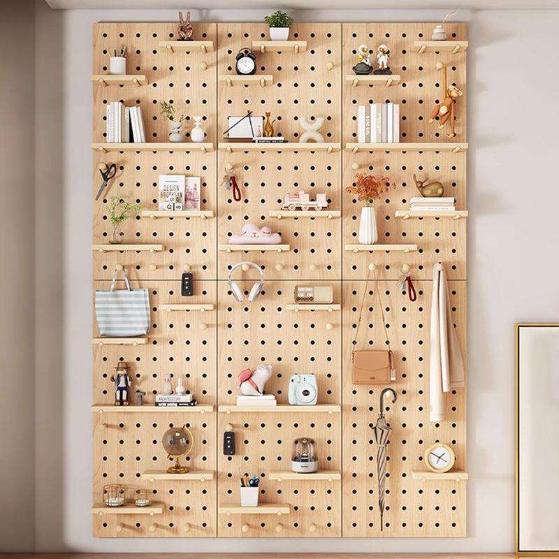 Solid wood hole board display rack living room entrance storage rack kitchen bathroom organizer wall storage rack