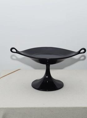 诧寂风中古风黑色双耳树脂盘轻奢高级感客厅茶几桌面摆件样板间