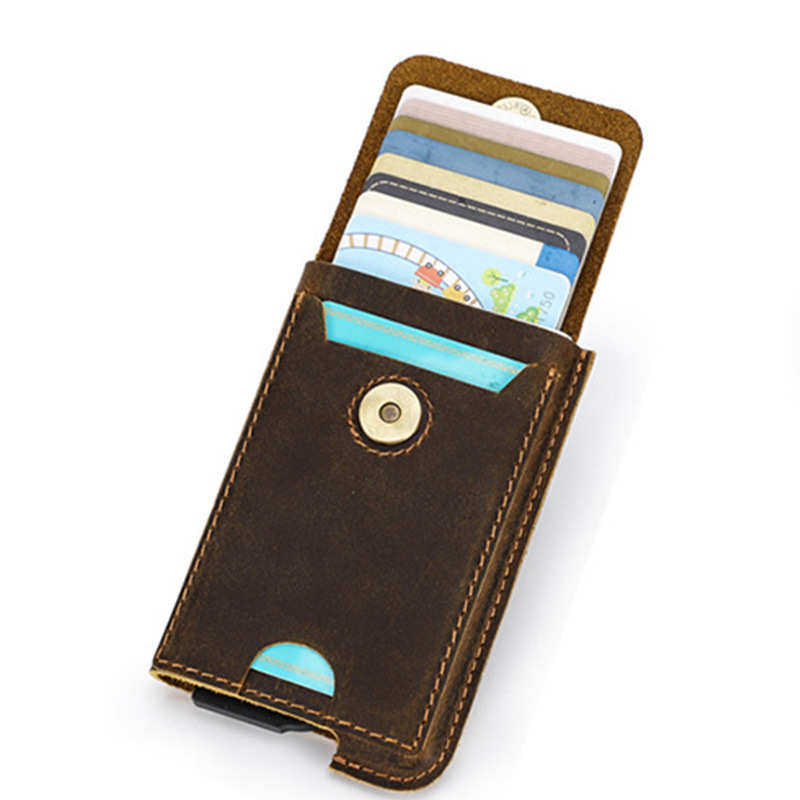 黑天使疯马牛皮RFID防盗刷自动卡盒休闲时尚欧美潮流卡套卡包,淘宝优惠券,粉丝福利购,淘宝优惠卷