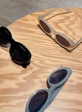SO&EI Ins Popular Fashion Oval Sunglasses Women Retro Rivets