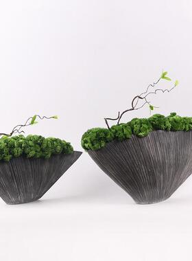 新中式半月彷真绿色植物整体花艺摆件现代轻奢软装饰品玄关样品屋