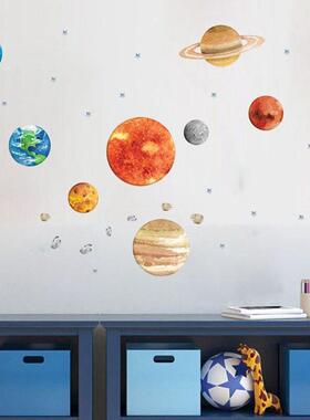 INS新款九大行星墙贴创意幼儿园儿童房星球墙面装饰贴画 画贴纸壁