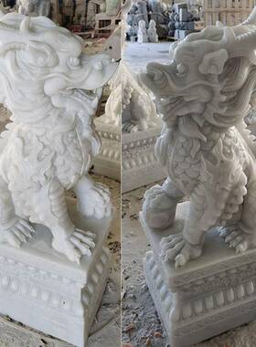 青石麒麟一对 门口两侧大理石石雕麒麟公司开业瑞兽动物左右摆放