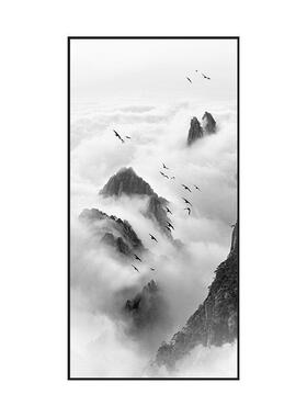 新中国风入口走廊过道装饰画水墨画山水画办公室茶室挂画垂直山水