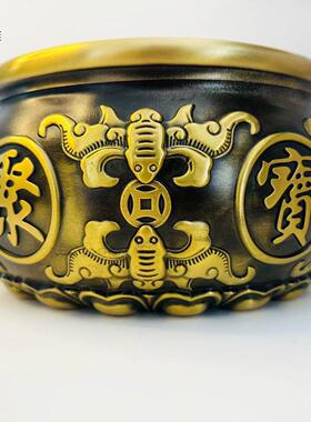 28加大黄铜八福聚宝盆办公双鱼聚宝盆工艺品摆件客厅摆件聚宝盆