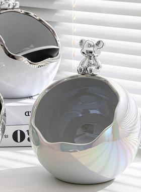 轻奢风格垃圾桶家用客厅可爱小号杂物收纳桶桌面收纳组合摆件套装