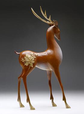 纯铜九色鹿20221013摆件 办公室桌件面家居装饰礼品黄摆柜 玄关电