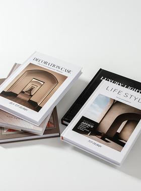 简约现代外文仿真书样板房软装设计空间陈列书房书柜道具书本摆件