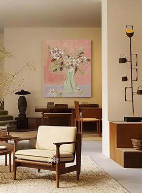 奶油风花卉手绘油画花瓶客厅餐厅装饰画北欧风格卧室床头玄关挂画