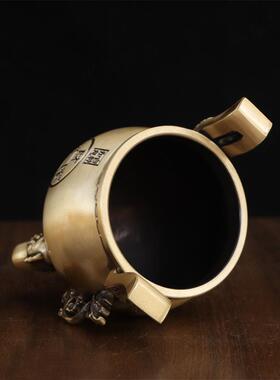 纯黄铜铜鼎财富宝鼎摆件家用三足圆鼎聚宝香炉供奉上香铜艺品摆设