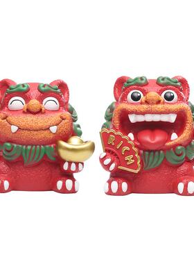中式喜庆风狮爷醒狮装饰文创纪念品树脂幸运福狮国潮家居落地摆件