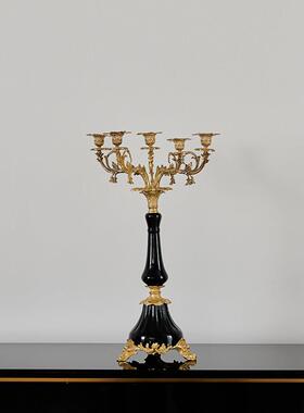 欧洲古典豪华黄铜与陶瓷大气烛台美国房子客厅家居配件软装饰