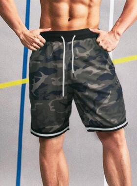 Plus Size Men Fitness Shorts Camouflage Design Waist Drawstr