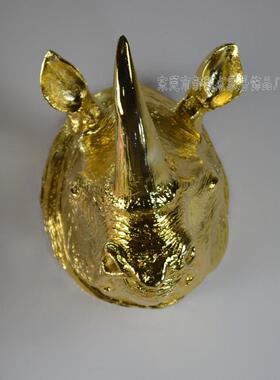 AMT欧式犀牛头壁挂工高档家居装饰品动美物家墙饰创意居树脂艺品