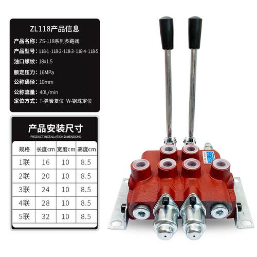 ZS-118系列多路换向阀液压分配器一至四联控制油缸马达液压阀配件 - 图0
