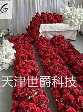 外贸热销大红色花排仿真花婚礼庆典