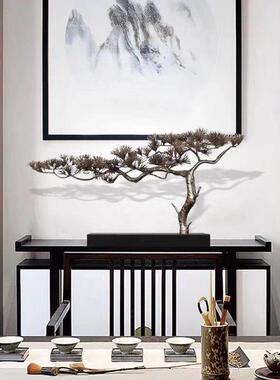 中式铁艺彷真迎客松现代金属摆件玄关装饰客厅样品屋展示中心落地