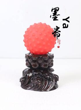 乌木莲花底座水晶球核桃保健手球葫芦球装饰底座可旋转展示木托盘