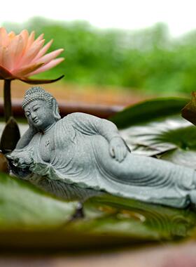 道家三清神像创意装饰卧佛自在佛陀水族鱼缸造景桌面茶宠人物摆件