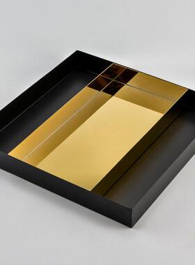现代约简欧式轻奢方黑形金属色金色拼接托盘MC-TY-12板房售楼样处