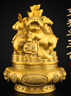 黄铜十二生肖三合贵人聚宝盆牛蛇鸡鼠龙猴摆件三合金家居摆饰