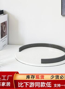 编织皮革托盘家居盆景桌面黑钛金摆件客厅收纳工艺品书桌办公桌
