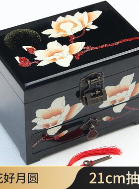 高档平遥推光纳漆器首饰盒木结婚物妆奁盒礼中式质复古珠宝盒古风