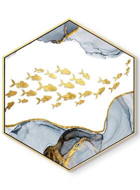 网红北欧餐厅装画饰玄幻轻奢客厅沙背六景墙挂面画边形墙组合壁发