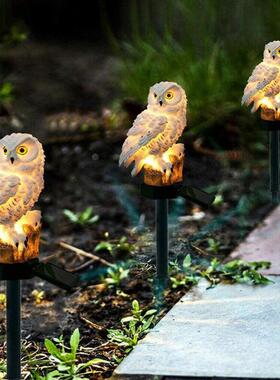 庭院花园房屋装饰太阳能猫头鹰与地面插入夜光驱鸟猫头鹰草坪吓鸟