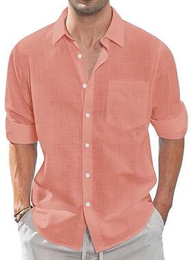 Men's Linen Shirt Long Sleeve with Pocket | Fall Winter