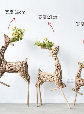 手工木质发光鹿摆件招财落地客厅工艺礼品摆饰橱窗店铺装饰乔迁结