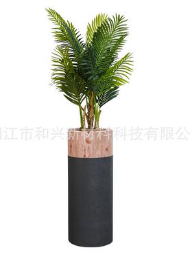 厂家木纹圆柱造型花瓶室内水泥盆栽大号玻璃钢花盆落地摆件定制