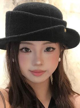 秋冬帽子女款2026新款法式纯色小礼帽优雅高级感赫本风帽子女士冬