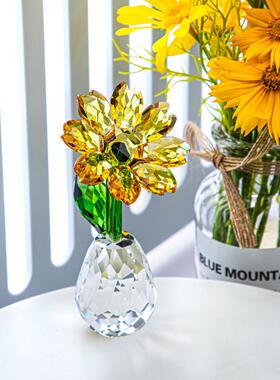 水晶玻璃工艺品简约车摆件太阳花桌面装饰向日葵花朵教师节礼物