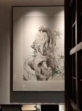 新中餐禅式正方形湖玄关客厅装饰画酒店厅茶室挂画太石竹子YZ2025