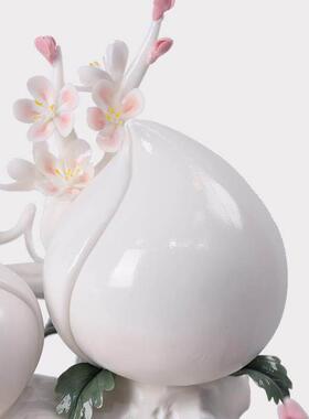 德化瓷器手工花寿桃摆件送老人贺寿送礼品《福寿绵长》瓷器工艺礼