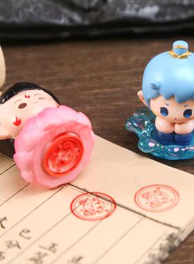 创意设计摆件 哪吒敖丙印章树脂摆件萌趣可爱树脂工艺品摆件