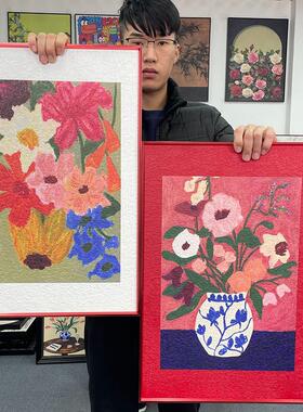 多巴胺抽象花卉客厅装饰画S016奶油风沙发墙挂画ins风红色二联46